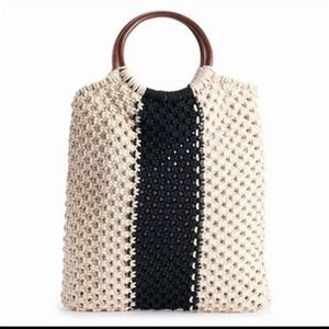 Sam Edelman -Circus -rope crochet style tote w/stripe, wood ring handles.  NWT